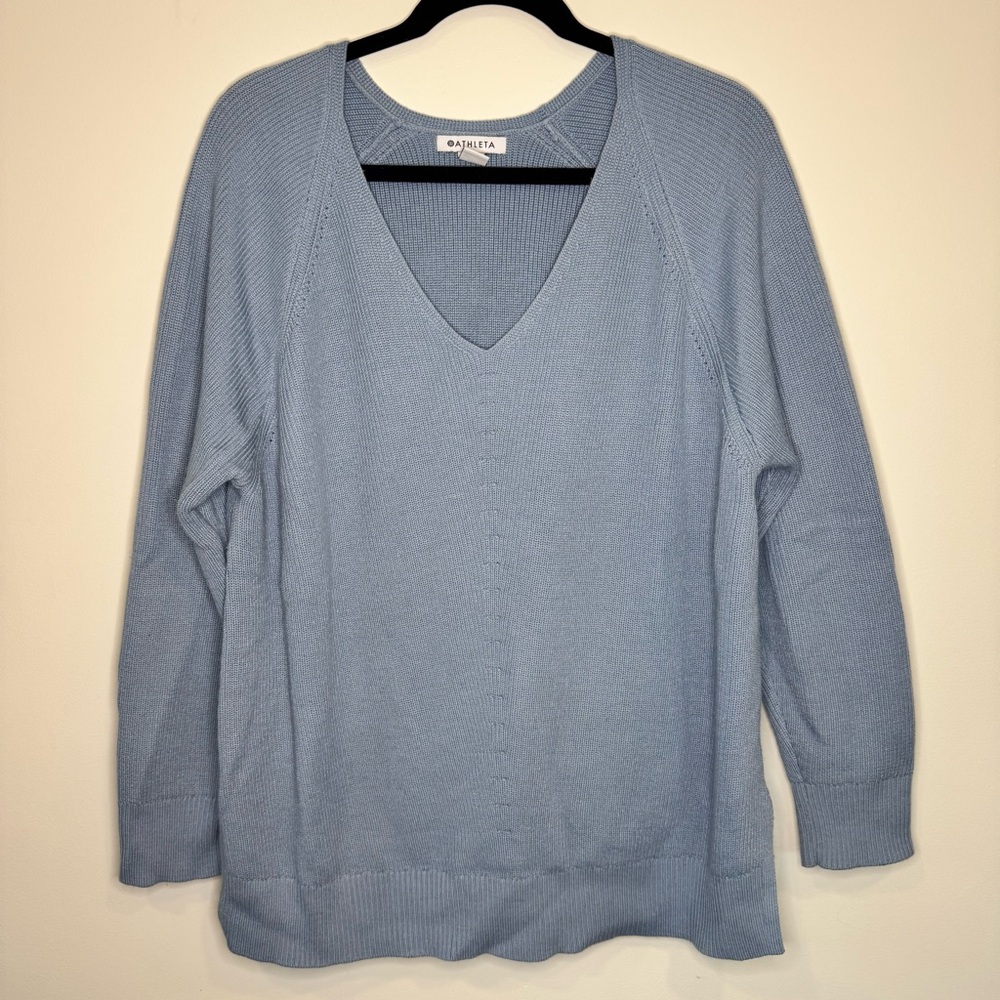 Athleta Light Blue Hanover V-Neck Sweater Size XL